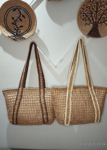 Büyük boy Kafes Model Kemerli Hasır Çantalar - Görsel 6