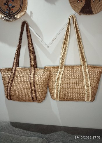 Büyük boy Kafes Model Kemerli Hasır Çantalar - Görsel 10