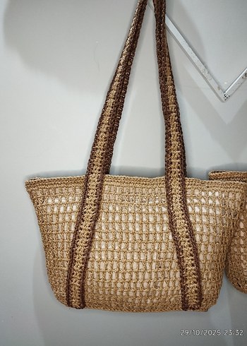 Büyük boy Kafes Model Kemerli Hasır Çantalar - Görsel 9