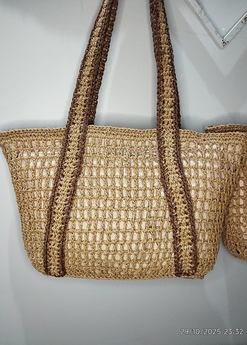 Büyük boy Kafes Model Kemerli Hasır Çantalar - Görsel 4