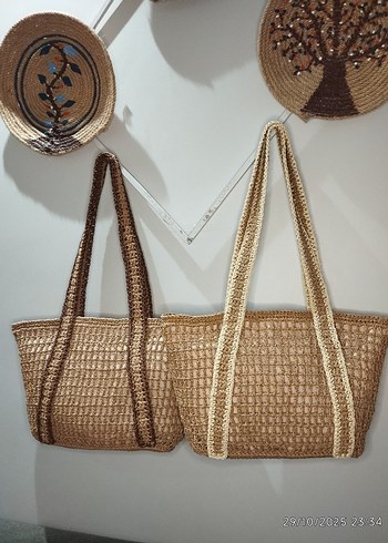 Büyük boy Kafes Model Kemerli Hasır Çantalar - Görsel 3