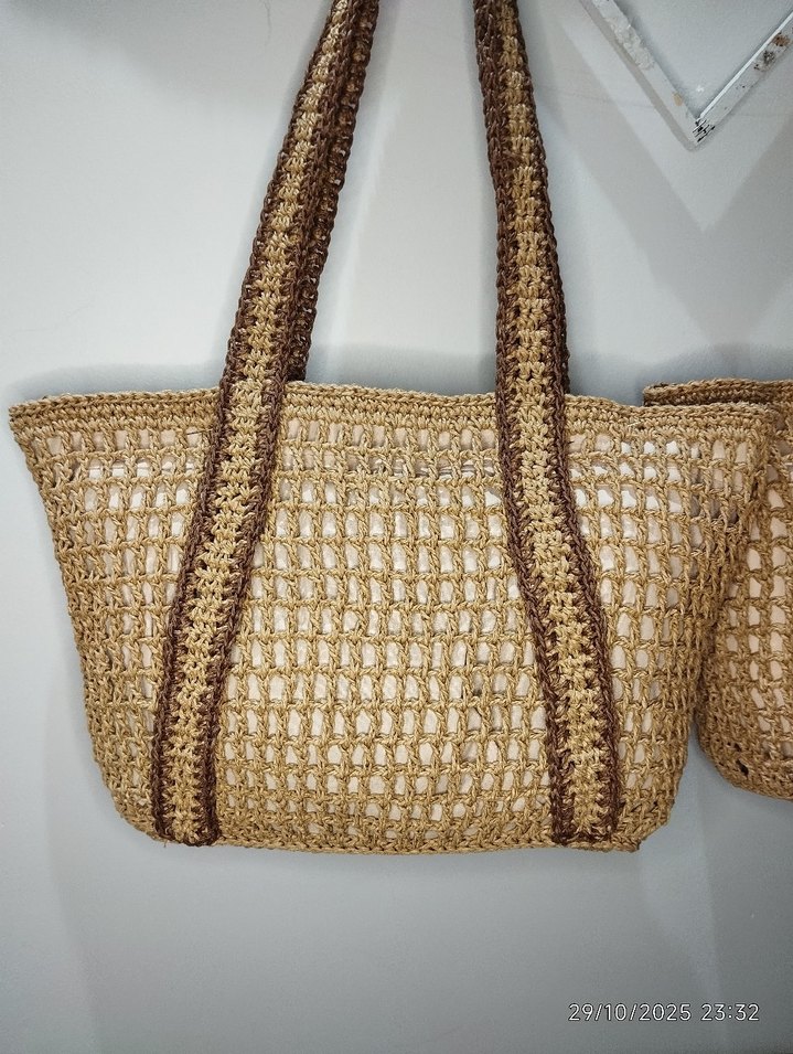 Büyük boy Kafes Model Kemerli Hasır Çantalar - Görsel 4