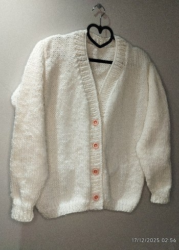 Düğmeli Beyaz Örgü Kadın Hırka - Görsel 12