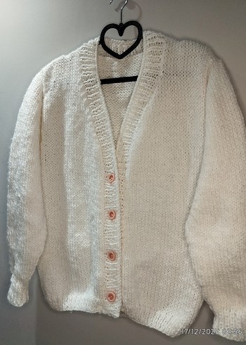 Düğmeli Beyaz Örgü Kadın Hırka - Görsel 10