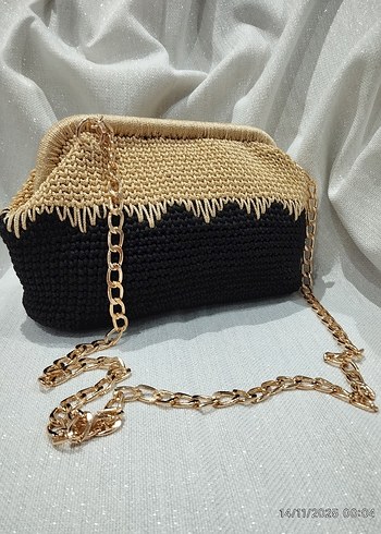 Siyah Simli Gold Nakışlı Kadın Portföy Çanta - Görsel 8