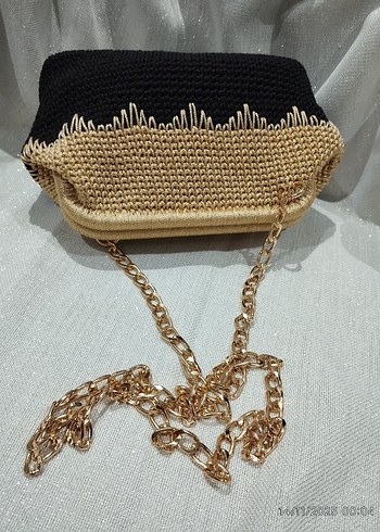 Siyah Simli Gold Nakışlı Kadın Portföy Çanta - Görsel 7