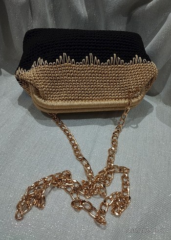 Siyah Simli Gold Nakışlı Kadın Portföy Çanta - Görsel 2