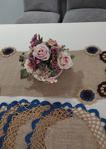 Bohem Tarz Jüt kumaşa motifli Runner Supla Sofra takımı - Görsel 6