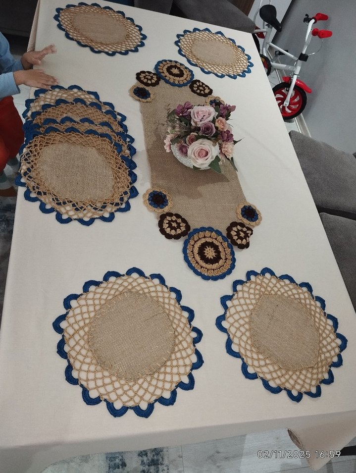 Bohem Tarz Jüt kumaşa motifli Runner Supla Sofra takımı - Görsel 2