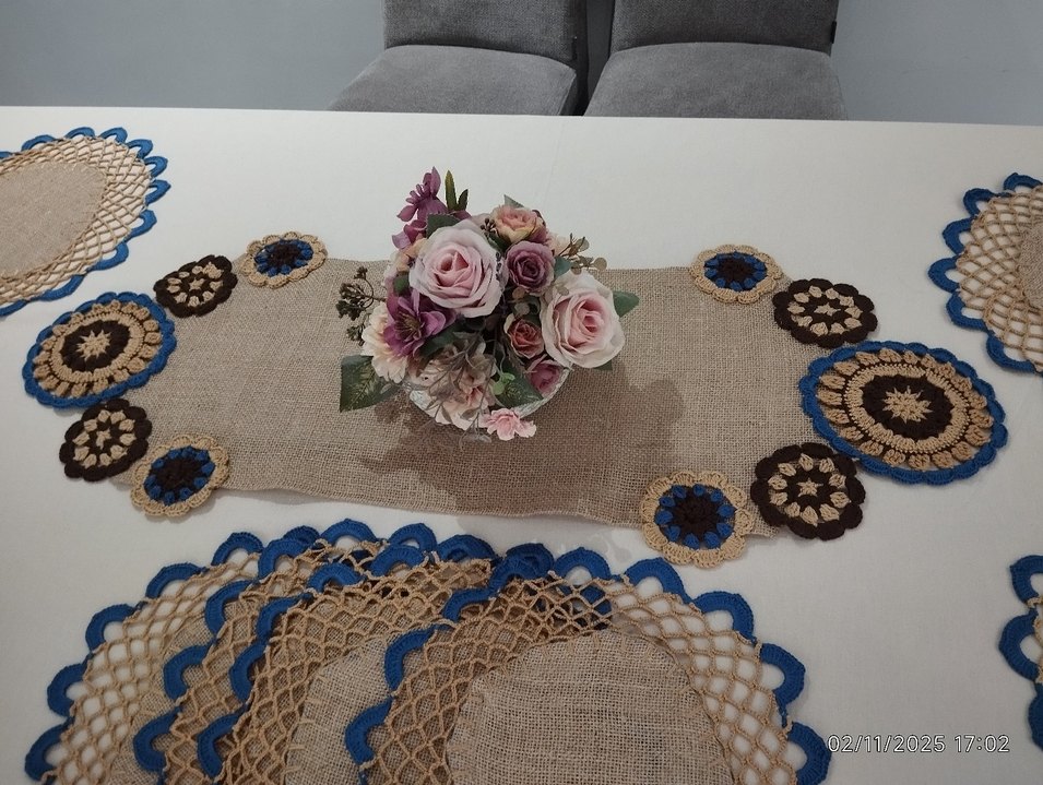 Bohem Tarz Jüt kumaşa motifli Runner Supla Sofra takımı - Görsel 4