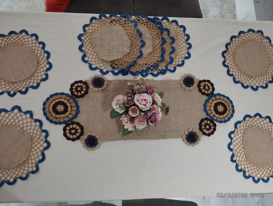 Bohem Tarz Jüt kumaşa motifli Runner Supla Sofra takımı - Görsel 5