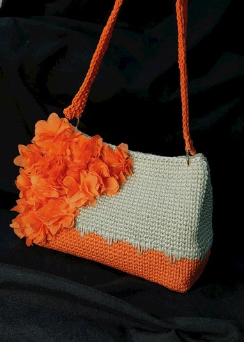 Krem Turuncu 3D çiçekli Bayan Çanta - Görsel 5