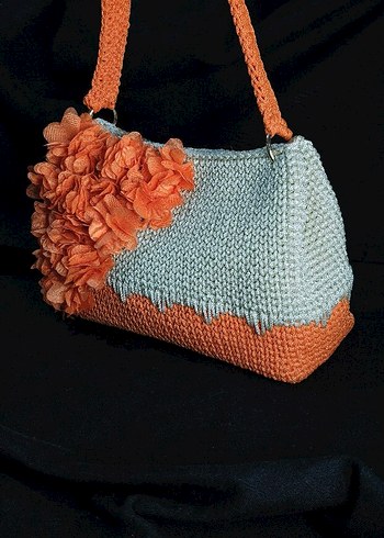 Krem Turuncu 3D çiçekli Bayan Çanta - Görsel 13