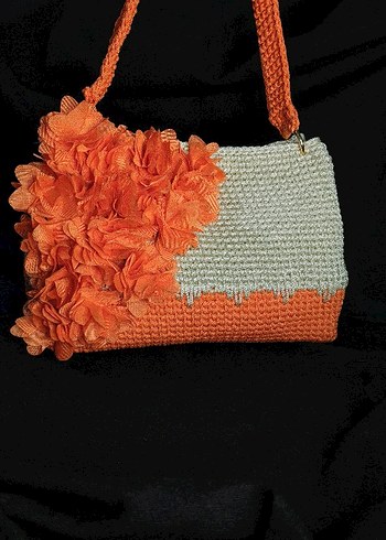 Krem Turuncu 3D çiçekli Bayan Çanta - Görsel 12