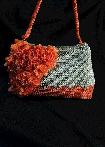 Krem Turuncu 3D çiçekli Bayan Çanta - Görsel 16