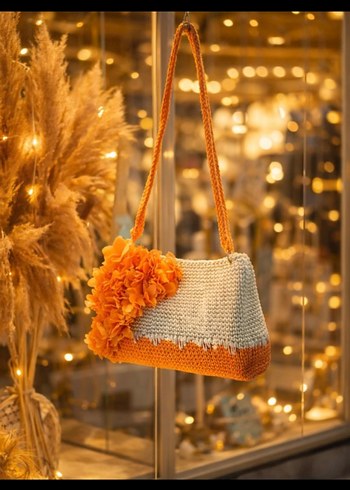 Krem Turuncu 3D çiçekli Bayan Çanta - Görsel 3