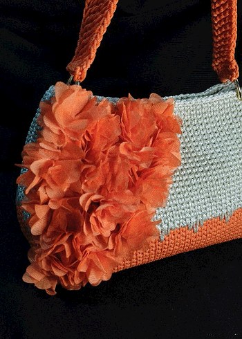 Krem Turuncu 3D çiçekli Bayan Çanta - Görsel 9