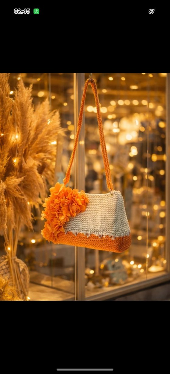 Krem Turuncu 3D çiçekli Bayan Çanta - Görsel 3