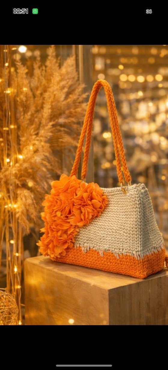 Krem Turuncu 3D çiçekli Bayan Çanta - Görsel 2