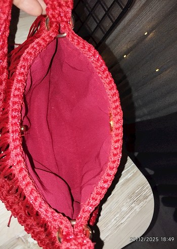 Püsküllü Simli Kırmızı Abiye Çanta - Görsel 6