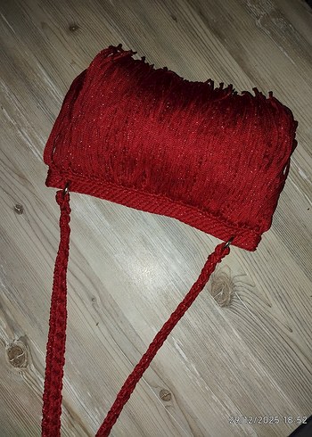 Püsküllü Simli Kırmızı Abiye Çanta - Görsel 5