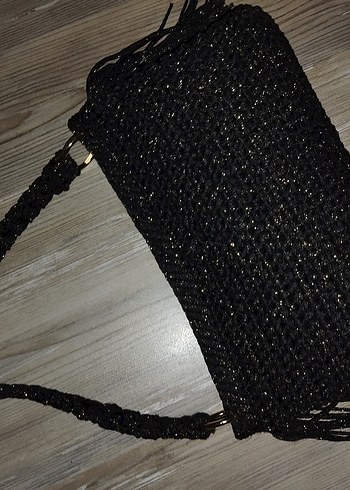 Püsküllü Parlak Siyah Gece Çanta - Görsel 11