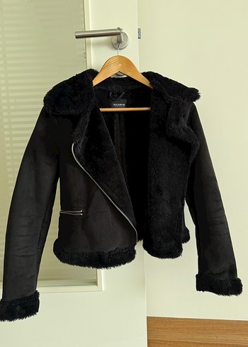 s Beden Pull and bear Siyah Kadın Süet Kürklü Biker Ceket
