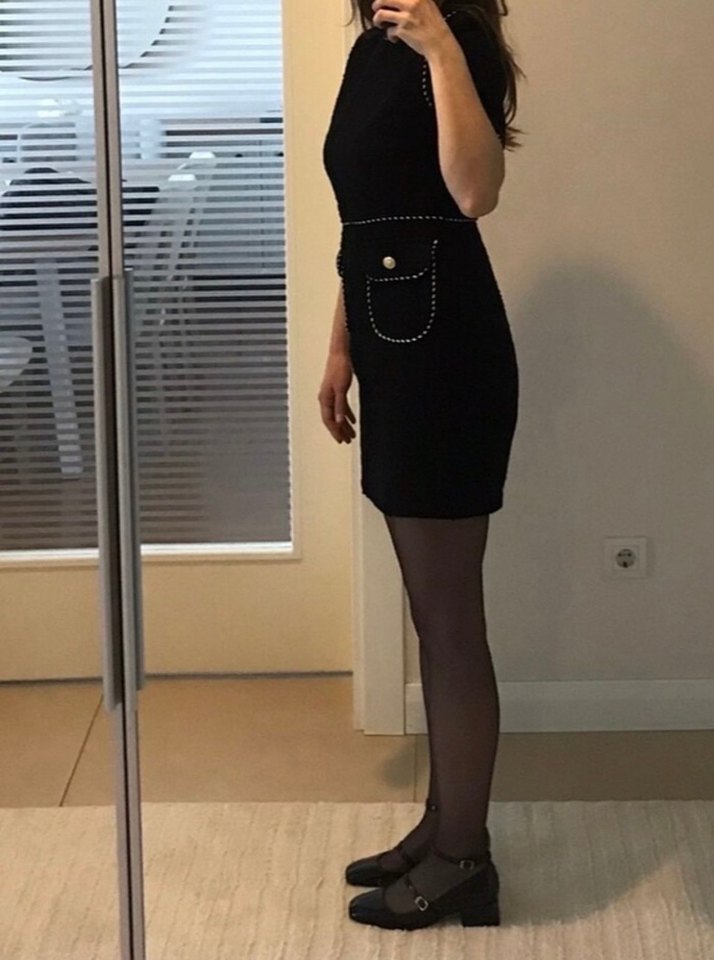 Siyah tüvit kumaş Elbise - Görsel 5