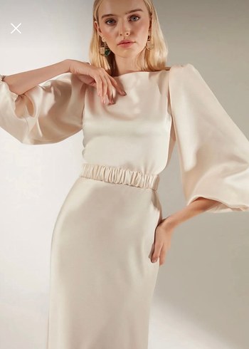 Betty sam marka Uzun Beyaz Saten Elbise - Görsel 3