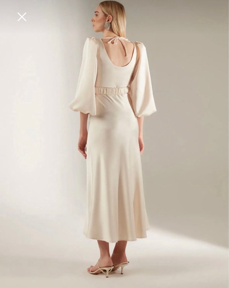 Betty sam marka Uzun Beyaz Saten Elbise - Görsel 5