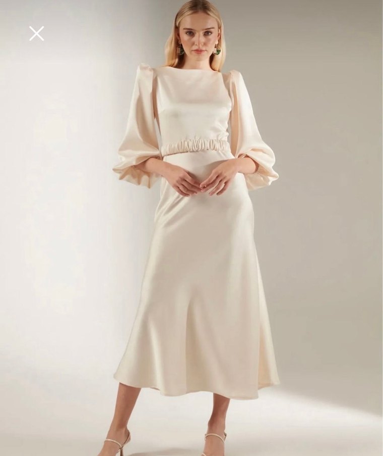 Betty sam marka Uzun Beyaz Saten Elbise - Görsel 4