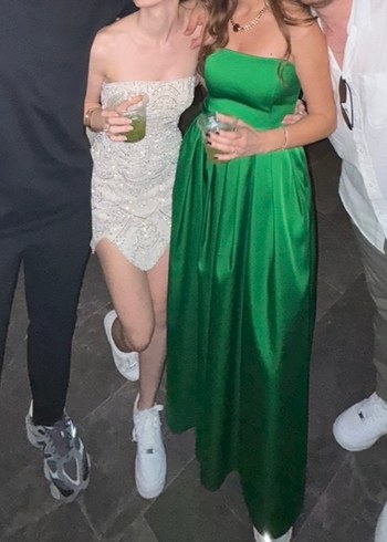 Adil Işık Yeşil Drapeli Straplez Saten Uzun Abiye Elbise - Görsel 7