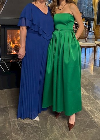 Adil Işık Yeşil Drapeli Straplez Saten Uzun Abiye Elbise - Görsel 2