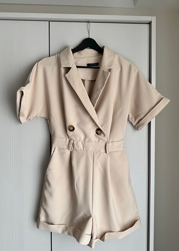 Trendyolmilla Bej Kısa Kollu Kadın Mini Tulum - Görsel 2