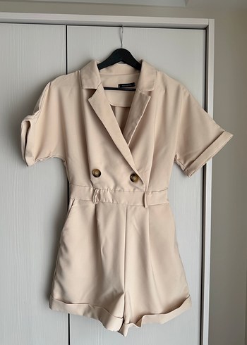 Trendyolmilla Bej Kısa Kollu Kadın Mini Tulum - Görsel 3