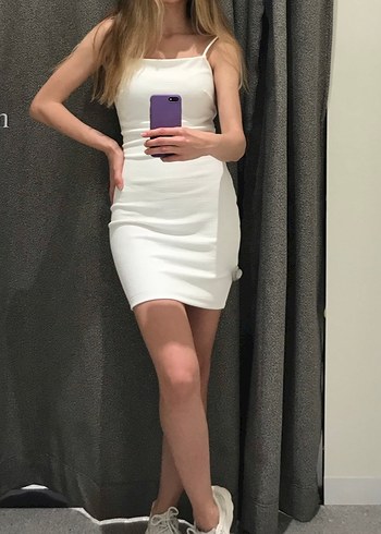 Mango Beyaz İnce Askılı Mini Elbise - Görsel 7