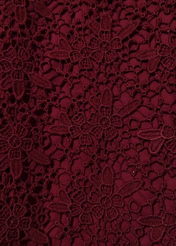 l Beden Bordo Dantel Detaylı Uzun Kollu Bohem Bluz