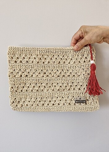 Kağıt ip örme Clutch çanta