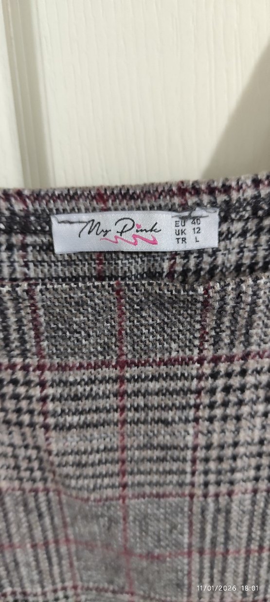 kahve  Gri Ekose Düğmeli Salopet - Görsel 3