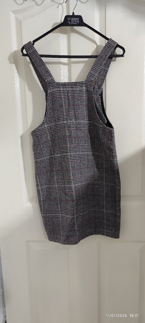 kahve  Gri Ekose Düğmeli Salopet - Görsel 2