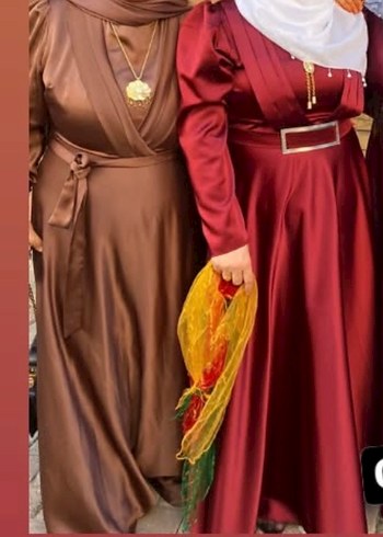 Bordo V Yaka Uzun Tesettür Elbise