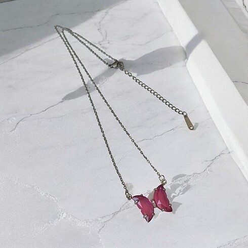 Pembe Kelebek Silver Kolye