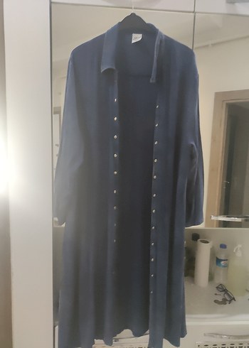 Kadın Lacivert Uzun Denim Düğmeli kap