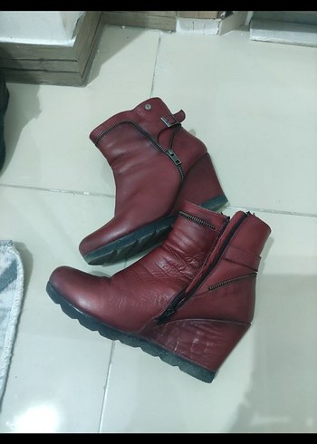40 Beden bordo Renk Bordo Deri Kadın Dolgu Topuklu Bot