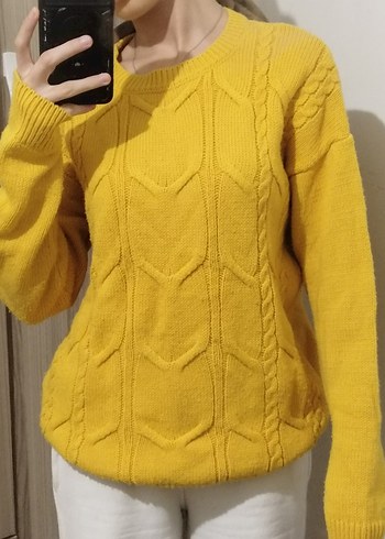 Sarı Örgü Kadın Triko Kazak - Görsel 2