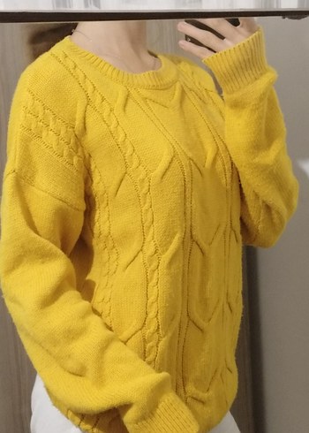 Sarı Örgü Kadın Triko Kazak - Görsel 3