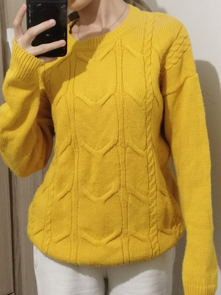 Sarı Örgü Kadın Triko Kazak - Görsel 2