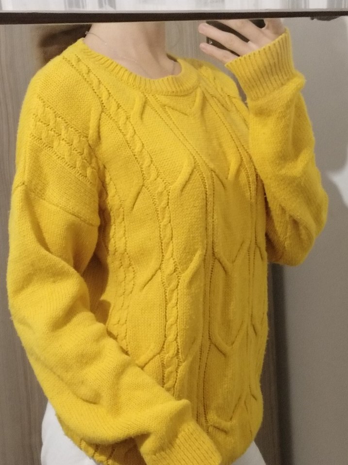 Sarı Örgü Kadın Triko Kazak - Görsel 3