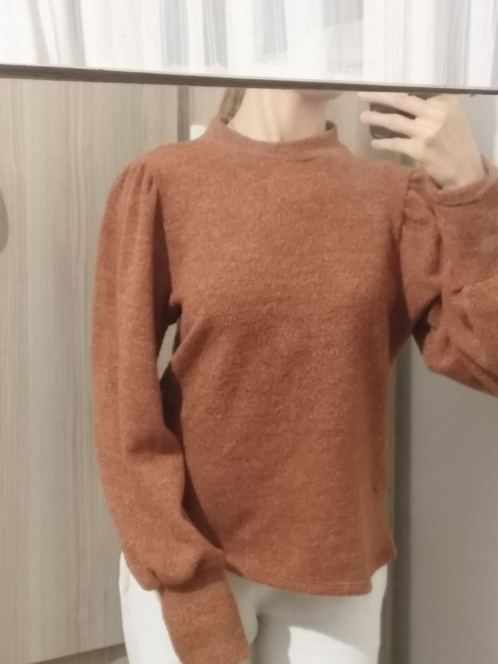 Kadın Kahverengi Örgü Uzun Kollu Kazak - Görsel 3