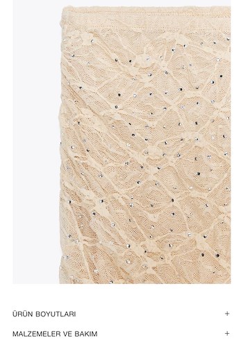 m Beden Zara taşlı dantelli Crop ve etek